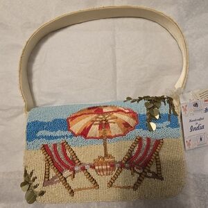 Beaded Beach Scene Shoulder Bag